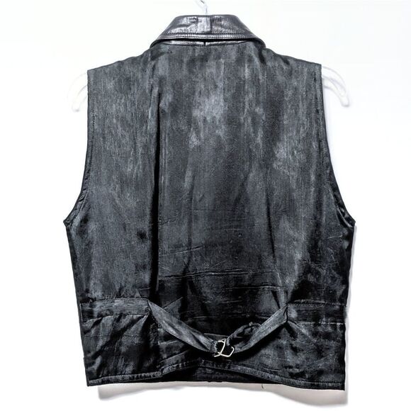 VINTAGE Leather Moto Pocket Snap Front Vest S - Picture 4 of 6